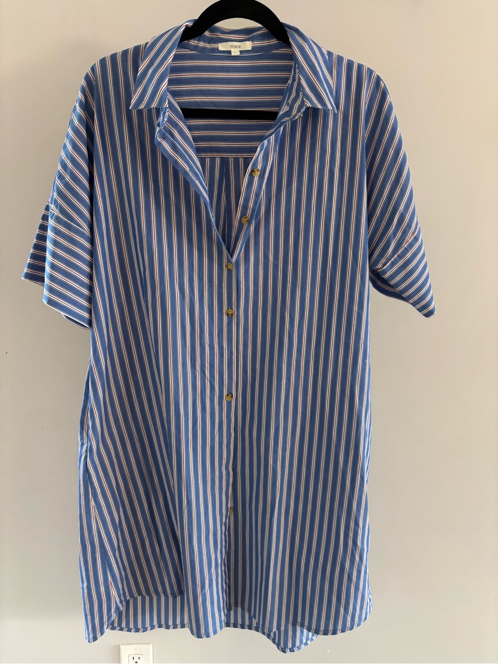 Herse Cotton Striped Blue & White Short-Sleeve Button-Down Dress